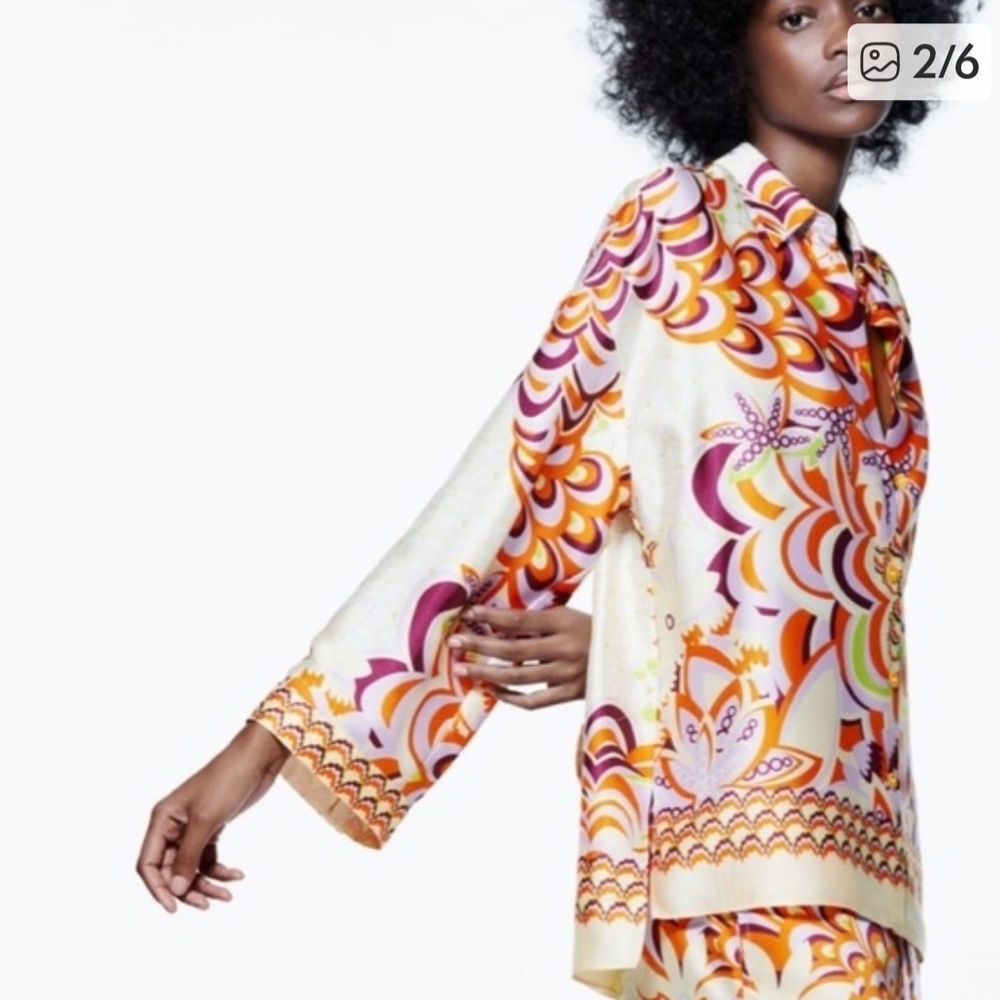 Zara Retro Print Two-Piece Set | Boho Chic Size L - Picture 6 of 8